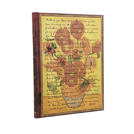 2027 Van Gogh, Sunflowers (Embellished Manuscripts Collection) Ultra 12-Month Hardcover Dayplanner (Elastic Band Closure) Verso